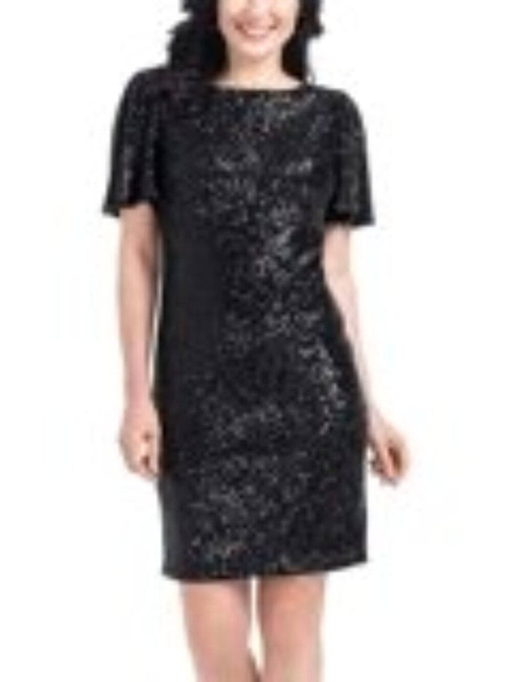 NWT, HILARY RADLEY Black Flutter-Sleeve Sequin Dress - XS